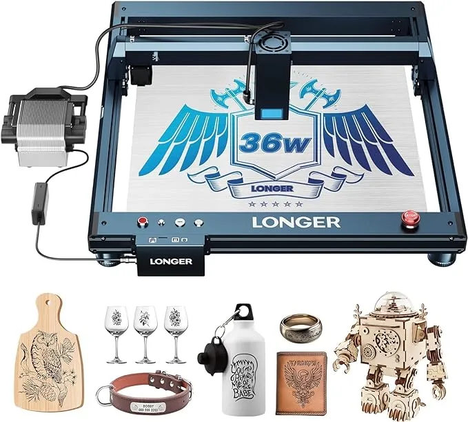 Longer Laser B1 36W Laser Engraver Cutter with Auto Air Assist, Working Speed Up to 600MM/S, DIY Laser Engraver for Wood and Metal, Paper, Acrylic, Glass, Leather, Working Area 17.72x17.32 inch