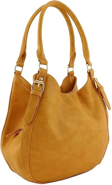 FashionPuzzle Light-Weight 3 Compartment Faux Leather Medium Hobo Bag (Mustard)