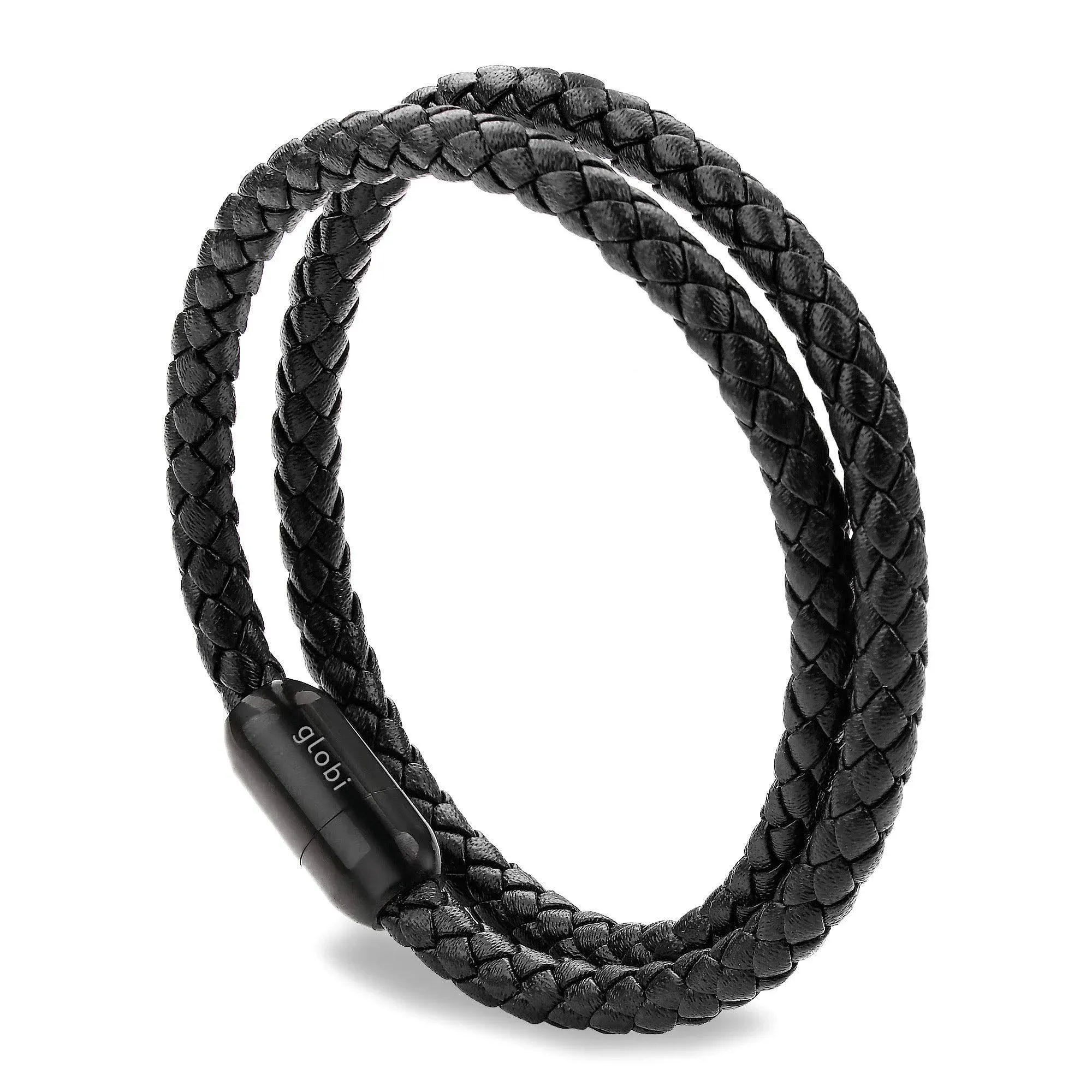 globi Leather Bracelet For Men | Genuine Wrap Braided Leather Cuff Bangle Bracelet with Magnetic Stainless Steel Clasp For Men/Women