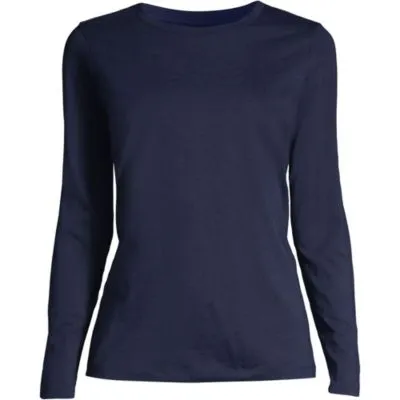 Women's Petite Relaxed Supima Cotton Long Sleeve Crewneck T-Shirt