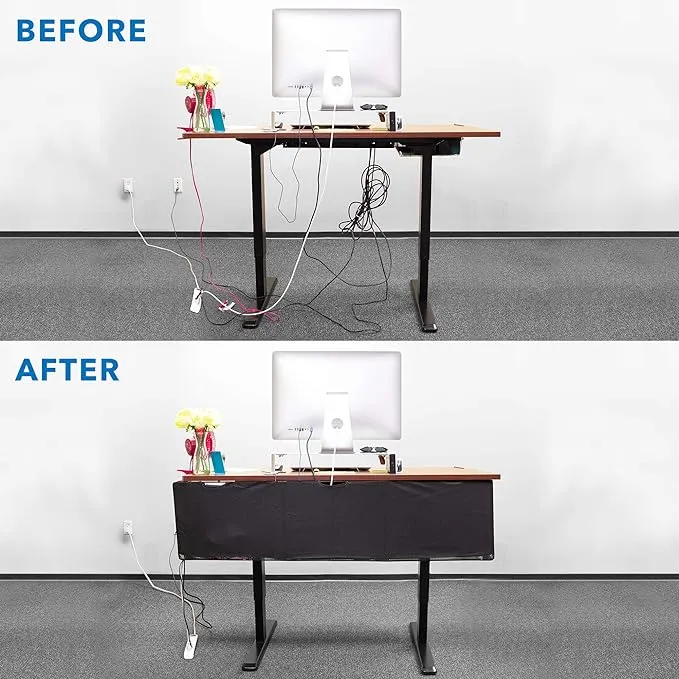 Mount-It! Under Desk Modesty Panel for Office Desks and Sit Stand Workstations [60 Inches Wide] Mesh Organizer Pockets for Cables and Wires (Black)