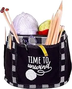 Steel Mill & Co Yarn Tote, Stylish Knitting Bag, Large Capacity Organizer for Knitting & Crochet Supplies, Craft Tote with Yarn Divider and Pockets for Hooks & Needles, Black Gingham