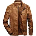 Men&#039;s Stand Collar Brown Leather Jacket Motorcycle Lightweight Leather Outwear