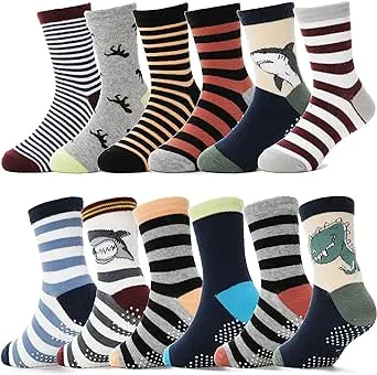 ANTSANG Baby Boys Grips Socks Kids Toddlers Infants Non Slip/Anti Skid Crew Cotton Socks