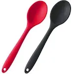 Silicone Nonstick Mixing Spoons Set 2, High Heat Resistant, Hygienic Design Cooking Baking Spoons Set for Stirring, Mixing and Serving,Red and Black