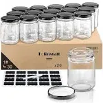 Folinstall 8 oz Small Glass Jars with Airtight Lids, 20 Pcs Empty 8 oz, Clear 