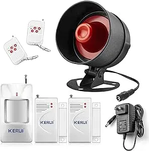 KERUI Home Security System Indoor Outdoor Weather-Proof Siren Window Door Sensors Motion Sensor Alarm with Remote Control More DIY, Wireless House Hotel Garage Shop Burglar Door Alarm, NO WIFI/GSM/APP