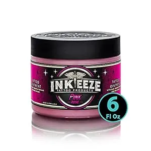 INK-EEZE Pink Tattoo Ointment for Artists and Aftercare, Essential Oils, Vegan, Cruelty Free, Made in USA, Bubble Gum, 6oz