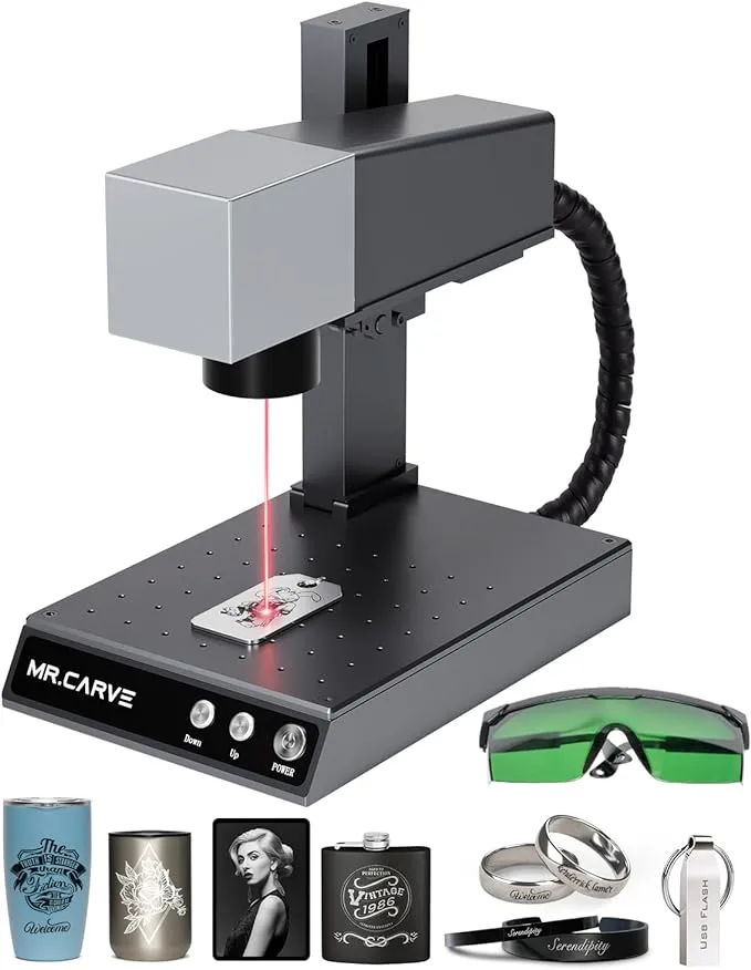 MR.CARVE M1 Pro Portable Fiber Laser Marking Machine for All-Metals&Jewelry&Plastics, 2 in 1 Industrial Grade & Craft Grade Suitable for Factory Home Laser Marking Tool