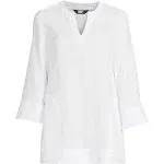 Lands' End Women's Linen Split Neck 3/4 Sleeve Tunic Top - Small - White