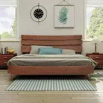 LUXOAK Mid-Century Solid Wood King Bed Frame with Headboard - No Box S