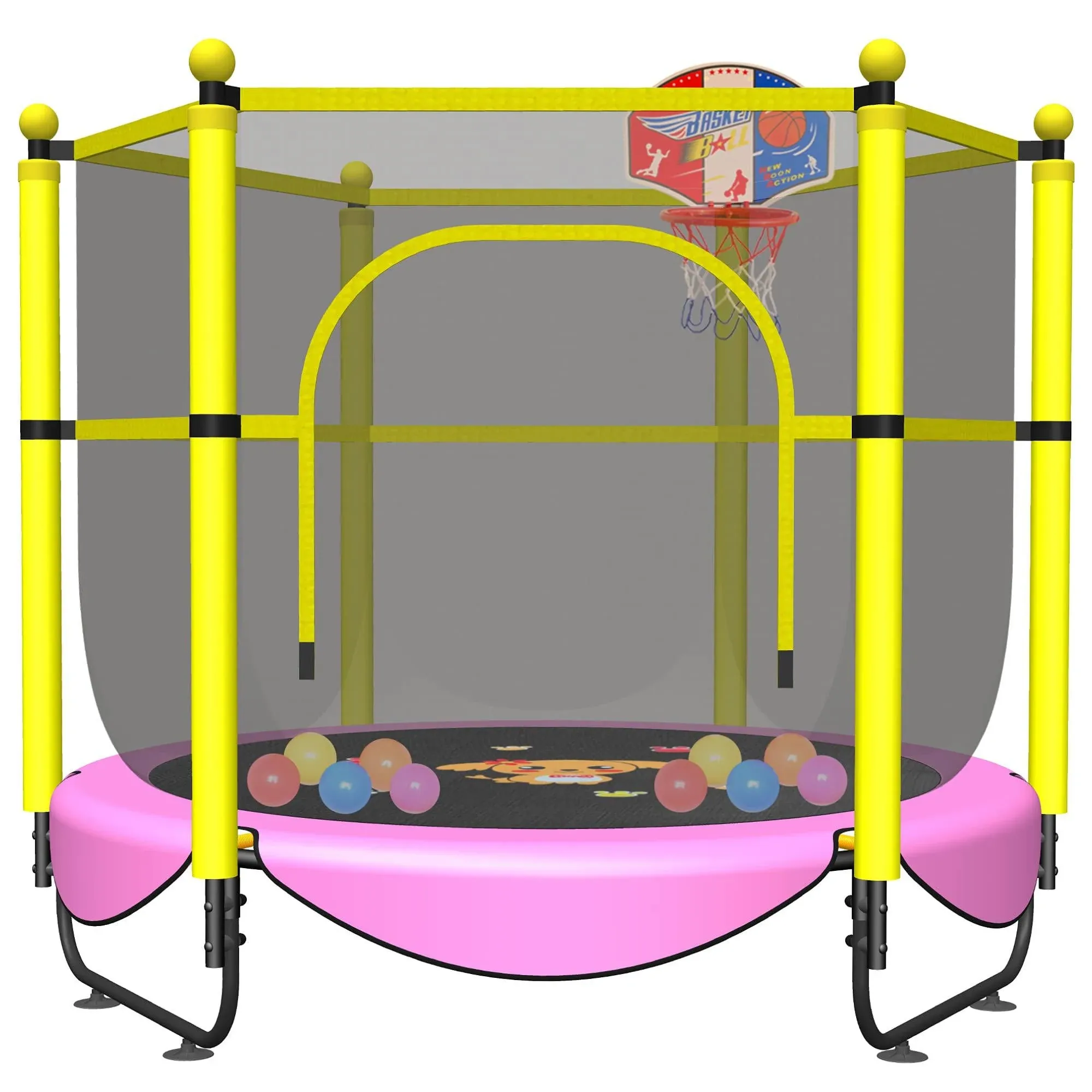 VGMiu 60" Trampoline for Kids, 5 FT Indoor & Outdoor Small Toddler Trampoline with Basketball Hoop, Safety Enclosure, Baby Trampoline Toys, Birthday Gifts for Kids, Gifts for Boy and Girl, Age 1-8