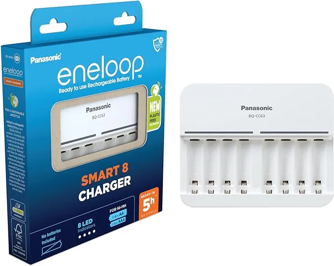 Eneloop Battery Charger AA AAA Batteries Panasonic BQ Cc63 Intelligent 8 Slot UK