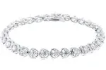 Cate & Chloe Rosalie 18K White Gold Plated Silver Heart Tennis Bracelet with Cubic Zirconia Crystals, CZ Heart Bracelet for Women