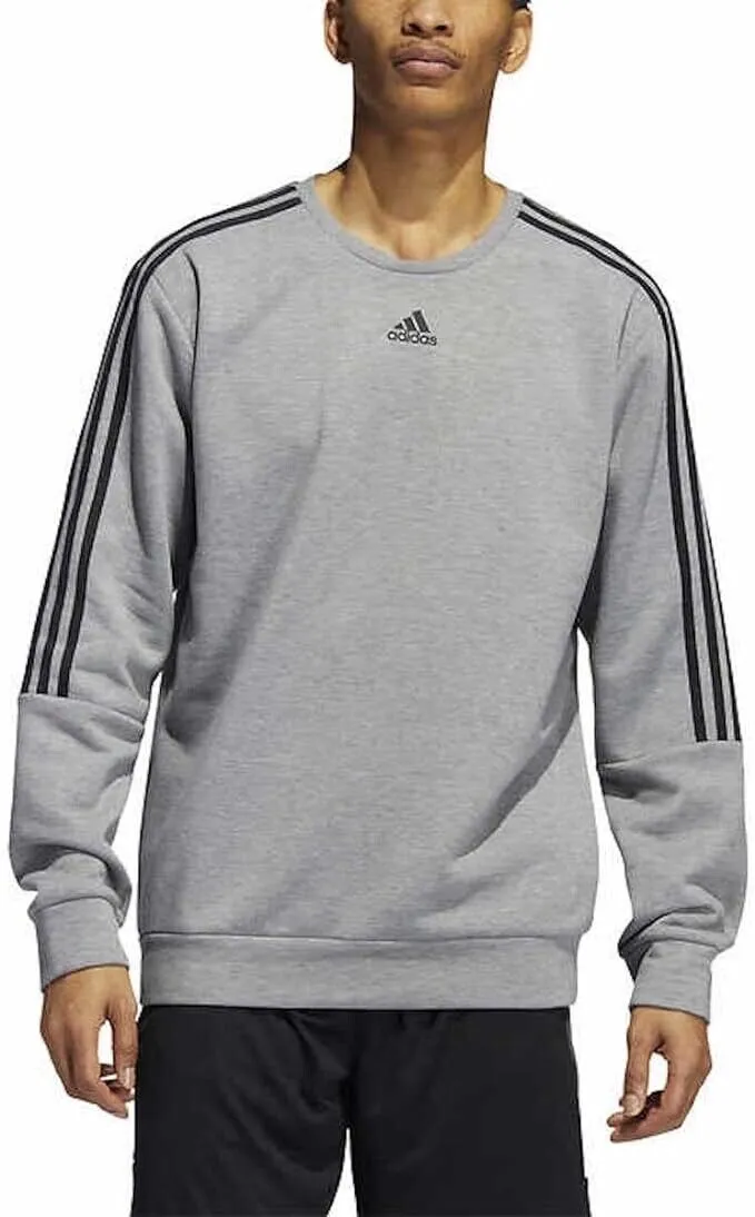 Adidas Essentials Men&#039;s 3 Stripes Fleece Logo Crew Neck Sweatshirt, Gray M