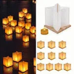 10 Pack 6&#034; Star Shaped Floating Lanterns with Waterproof Wooden Base Sets, Pa...