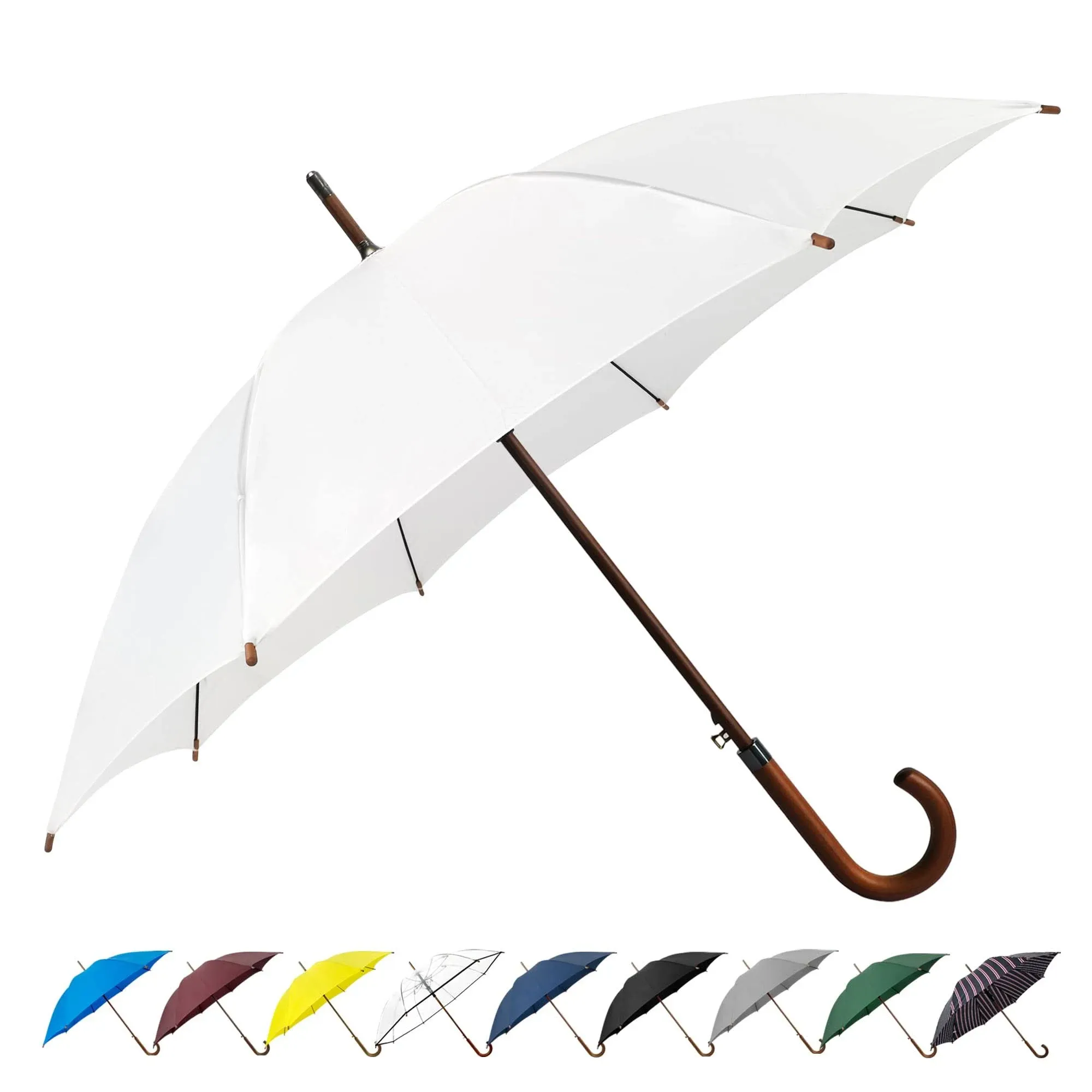 SoulRain 48" Arc Classic Wood Handle Auto Open Windproof Clear Unbreakable Stick Rain Umbrella