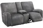 ULTICOR Reclining Loveseat with Middle Console Slipcover, 8-Piece Velvet Stretch Loveseat Reclining Sofa Covers, 2 seat Loveseat Recliner Cover, Thick, Soft, Washable, Loveseat Slipcovers (Dark Grey)