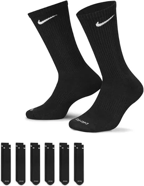 NIKE Unisex Performance Cushion Crew Socks with Bag (6 Pairs), Black/White, Medium