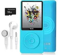 MP3 Player, Music Player with 16GB Micro SD Card, Build-in FM Radio/Video Play/Voice Recorder/E-Book Reader, Supports up to 128GB, Sky blue