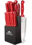 Ginsu Kiso Dishwasher Safe Red 14 Piece Set Black Block