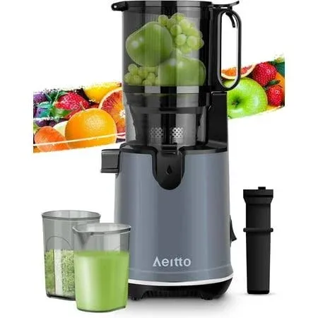 Aeitto Cold Press Juicer, Juicer Machine with 5.3" Wide Mouth,1.7L Large Capacity Juice Extractor for Vegetable and Fruit, Easy to Clean with Brush, Grey