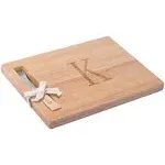 C&L Monogram Oak Wood Cheese Board with Spreader, K-Initial (K)