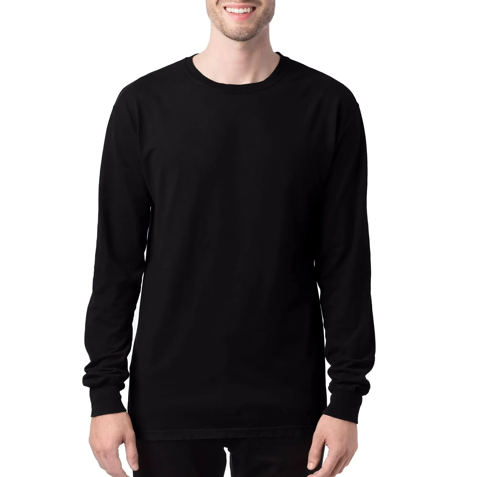 Hanes Men's Garment Dyed Long-Sleeve T-Shirt Black L