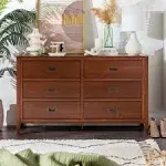 Walker Edison Traditional Simple Wood Accent Entryway Console Sideboard Living Room Storage Shelf, 6 Drawer, Walnut