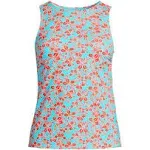 Lands' End Women's Chlorine Resistant High Neck UPF 50 Modest Tankini Swimsuit Top - 14 - River Mist Fern Floral