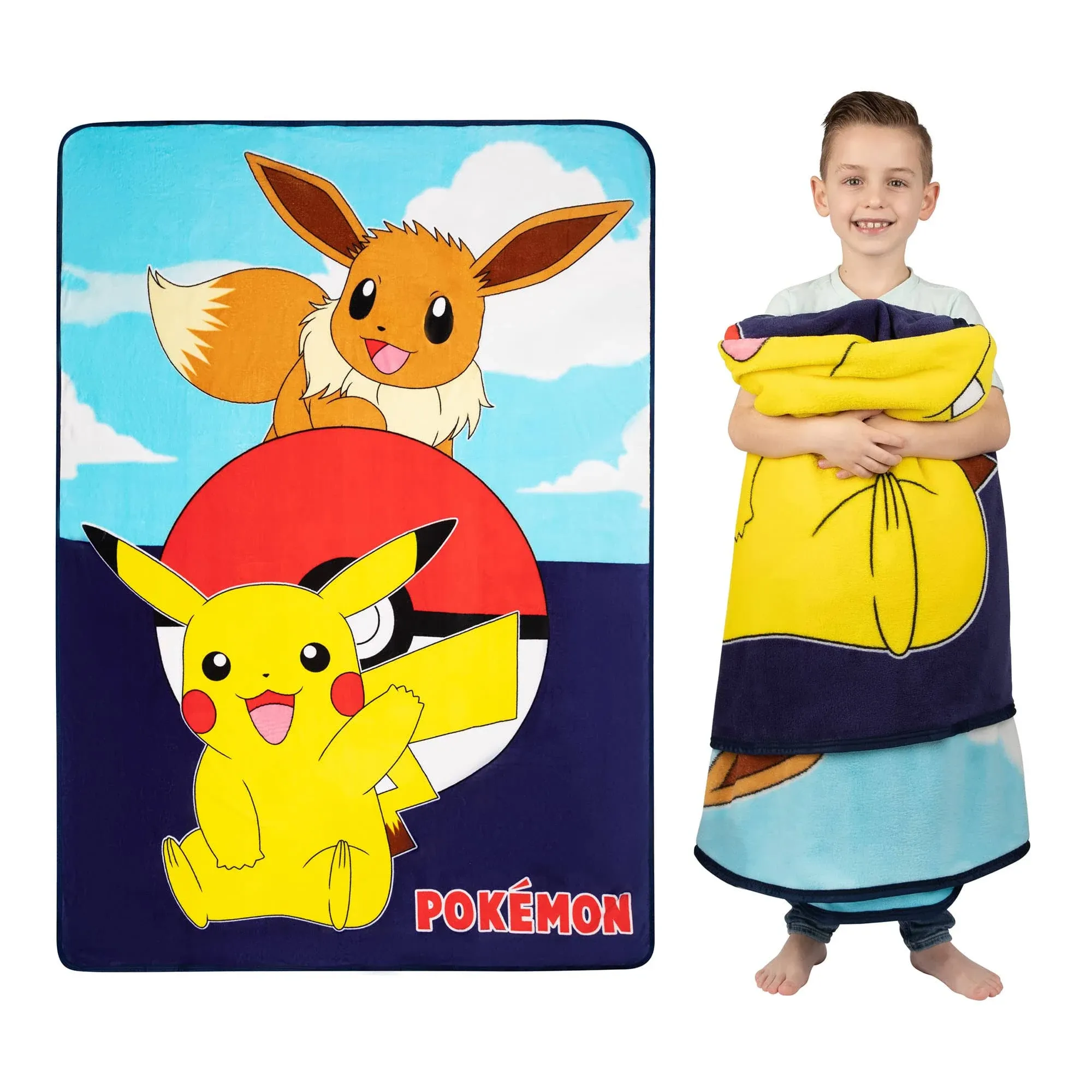 Franco Kids Bedding Super Soft Plush Micro Raschel Blanket, 62 in x 90 in, Pokemon