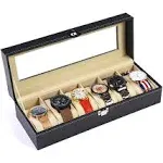 ProCase Watch Box for Men, 6 Slot Mens Watch Case, Watch Storage Watch Holder Organizer for Men, Watch Display Case with Glass Lid -6 Slot, Brown