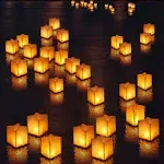 FUELYE 10 Pack 6" Star Shaped Floating Lanterns with Waterproof Wooden Base Sets, Paper Water Lanterns Decoration with LED TE