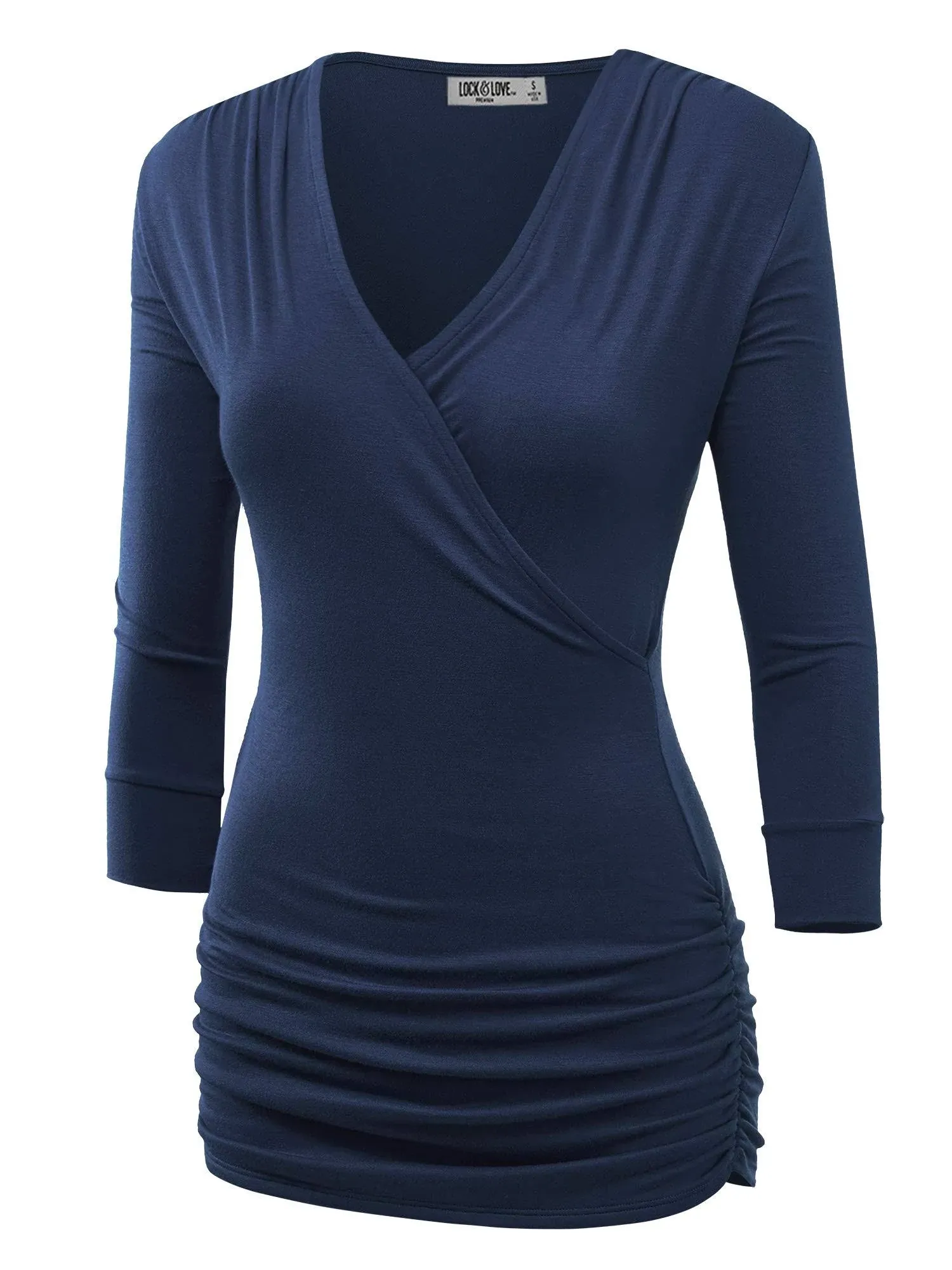 Lock and Love Women's 3/4 Sleeve Cross Front Wrapped V Neck Top S-3XL