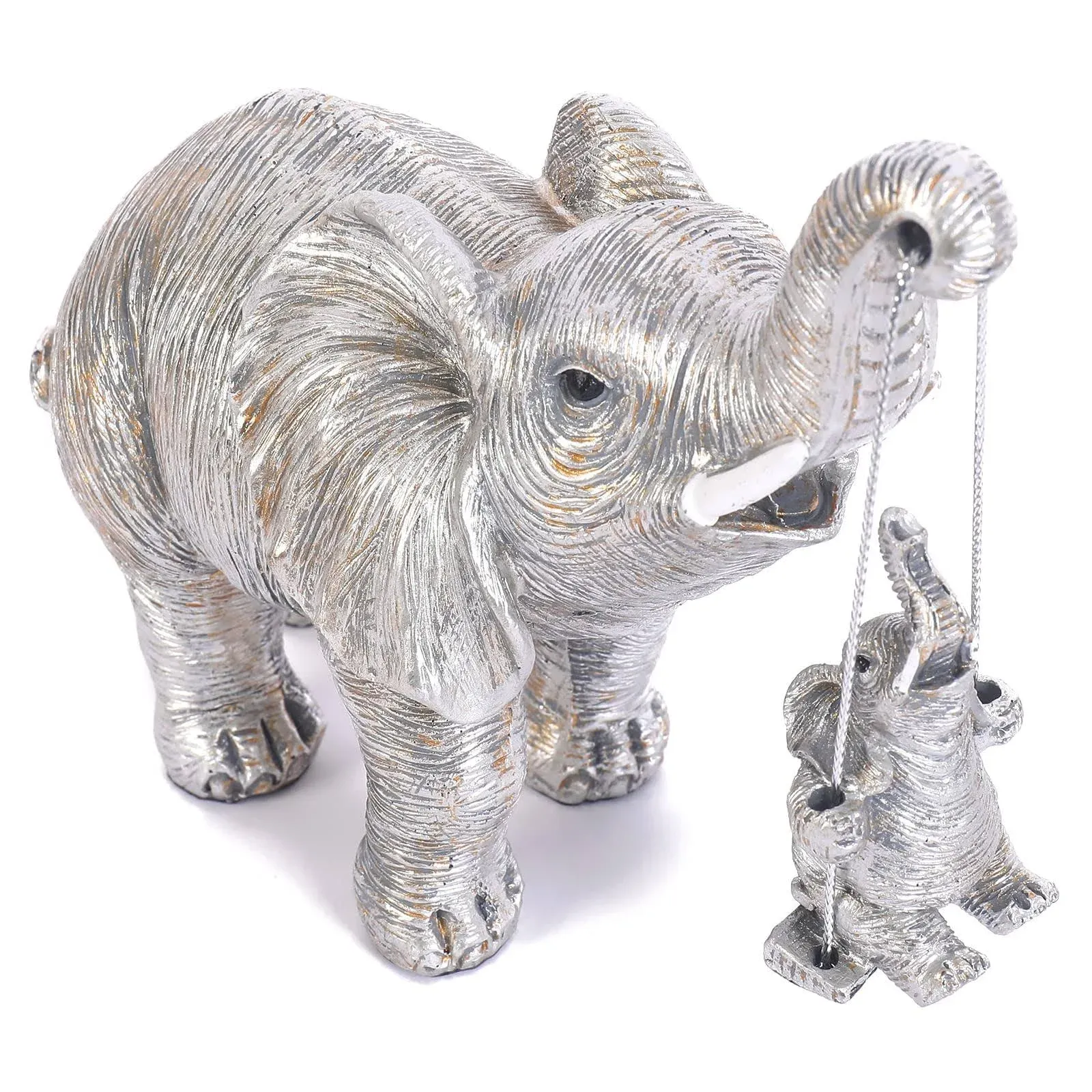 FriyGardcn Cute Elephant Statue Silver Elephant Animal Accents Brings Good Luck ...