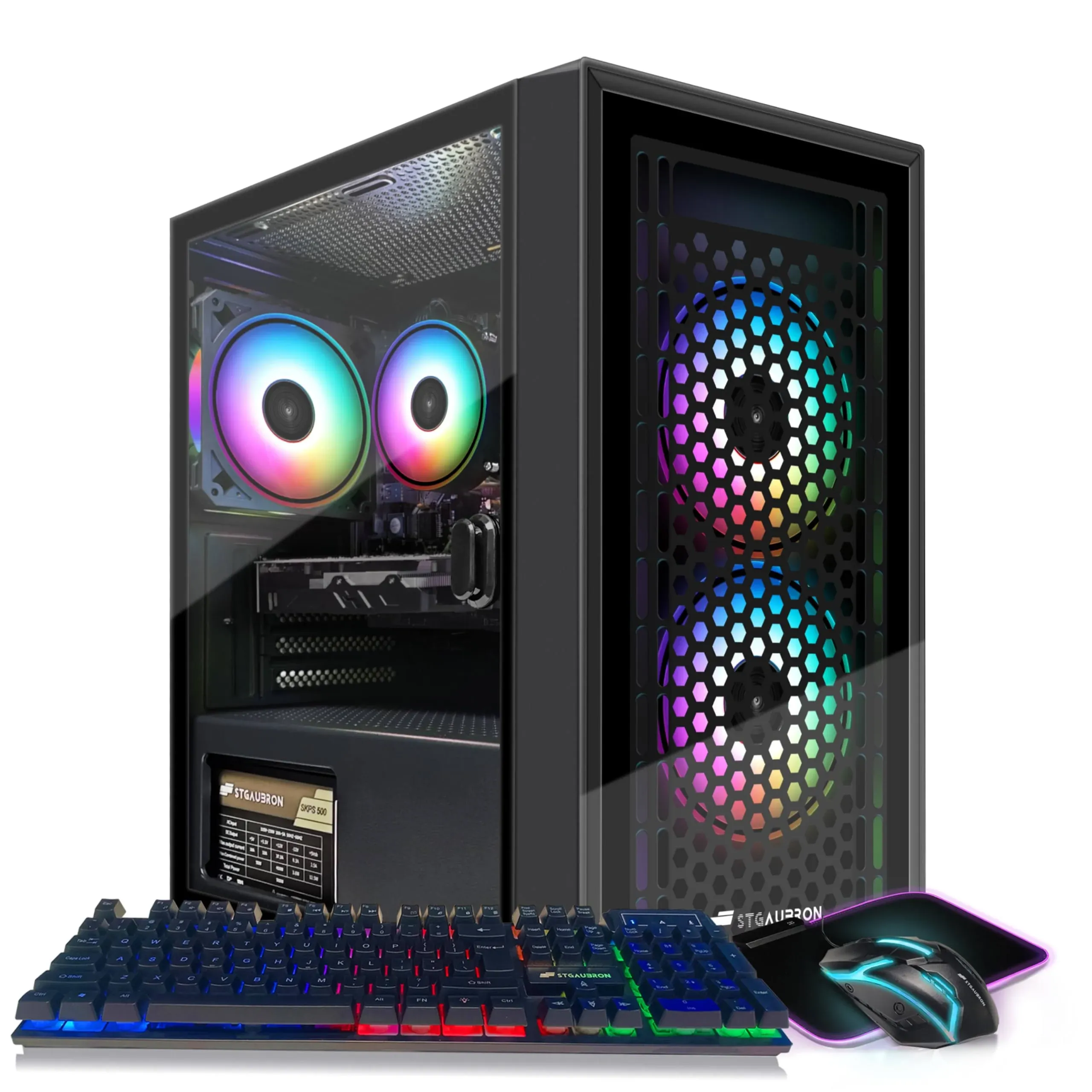 STGAubron Gaming PC Computer Desktop, Radeon RX 560 4G GDDR5, Intel Core i5 3.2G up to 3.6G, 16G RAM, 512G SSD, 600M WiFi, BT 5.0, RGB Fan x 3, RGB Mouse Pad, Windows 10 Home