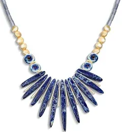 Blue Peck Organic Faceted Beads Irregular Stone Bib Fan Statement Collar Necklaces For Women Gold Plated Adjustable