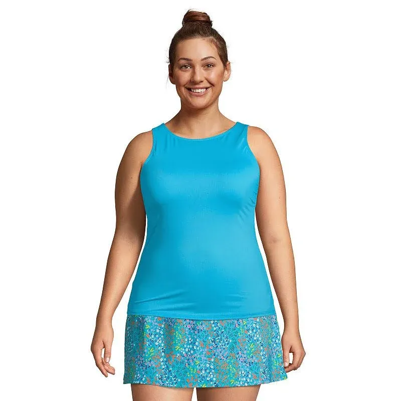 Lands' End Women's Plus Size Chlorine Resistant High Neck UPF 50 Modest Tankini Swimsuit Top