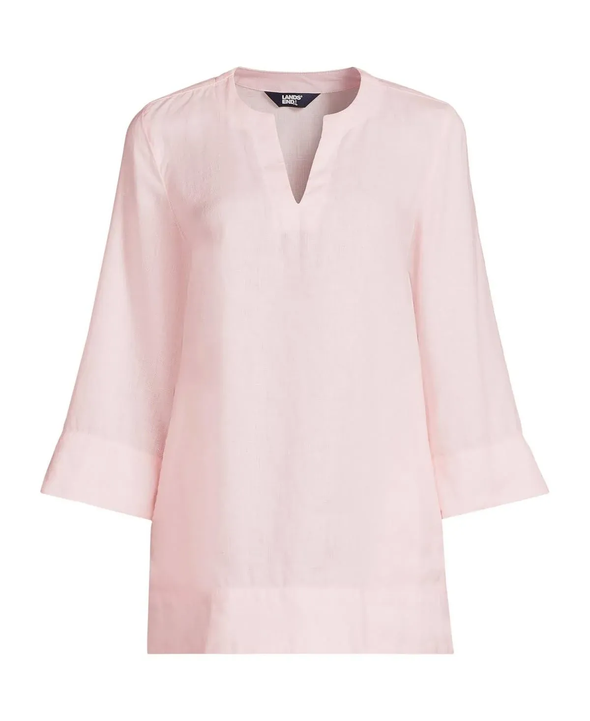 Lands' End Women's Linen Split Neck Tunic Top - Simply Pink