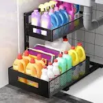 Under Sink Organizer Pull Out Cabinet Adjustable Height 2 Tier Bathroom Sliding