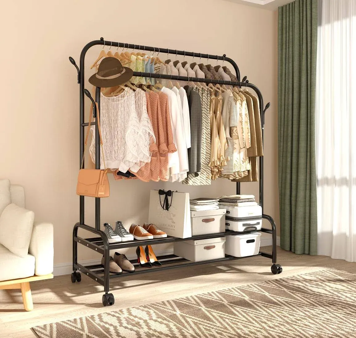 Antiwar Sturdy Metal Double Rodding Clothes Rack