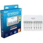 Panasonic eneloop Smart 8 Charger for 1-8 AA/AAA NI-MH Batteries with 8 LED Indicators and 9 Safety Functions - Blue