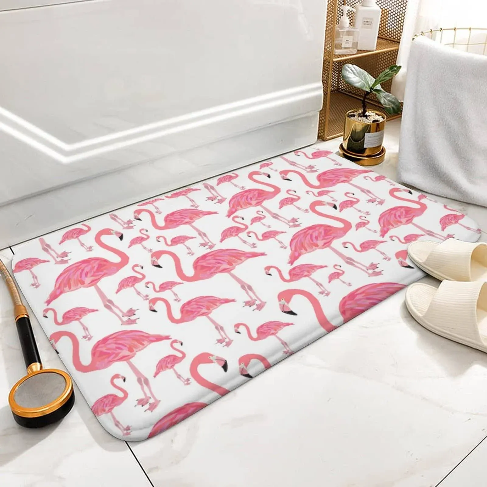 TickPOT Pink Flamingo Bird Bathroom Rug Mat