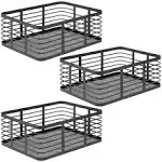 mDesign Large Steel Metal Kitchen Organizer Basket, Handles, 3 Pack - Black