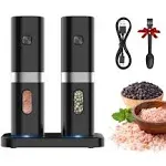 Syaws Pepper Grinder,Electric Salt and Pepper Grinder Set,Rechargeable Pepper Mill-No Battery Needed-Automatic Salt Grinder with Charging Base,Adjustable Coarseness,Blue LED Light,2 Pack