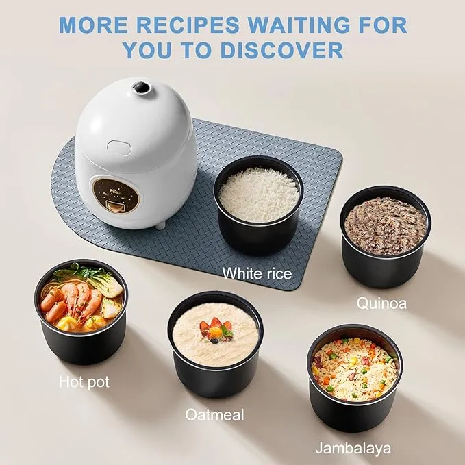 Bear Rice Cooker 2-Cups Uncooked, 1.2L Small Rice Cooker with Non-stick Coating, BPA Free, Portable Mini Rice Cooker, One Button to Cook and Keep Warm Function, White