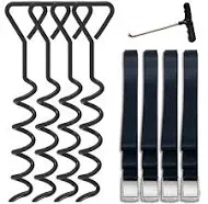 Eurmax USA Trampoline Stakes Trampoline Anchors High Wind Heavy Duty Corkscrew Shape Steel Tent Stakes Trampoline Tie Downs Anchor Kit with T Hook