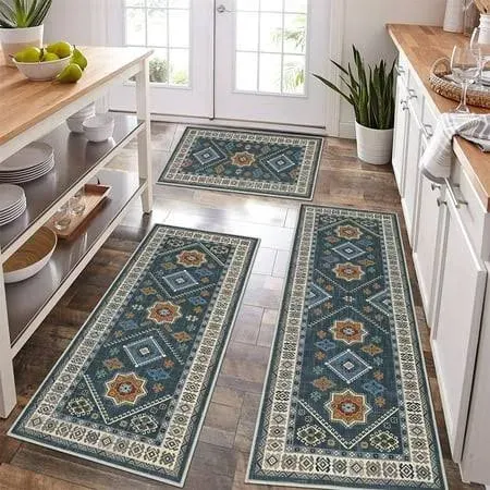 3pcs Kitchen Rug Set Runner and Mat Set NonSlip Washable Mat for Hallway Kitchen