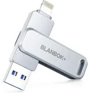 BLANBOK+ MFi Certified 128gb Photo Stick for iPhone Flash Drive,USB Memory Stick Thumb Drives High Speed USB Stick External Storage Compatible for