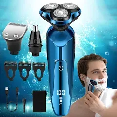 Electric Shavers for Men,2024 Electric Razor for Men Cordless Rechargeable 3D Rotary Men Shaver,Wet/Dry Mens Shaver,Waterproof Mens Razor for Shaving Gifts for Husband, Dad,Boyfriend(Bright Blue)